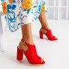 Czerwone sandały z cholewką na wysokim słupku Bartom - Obuwie