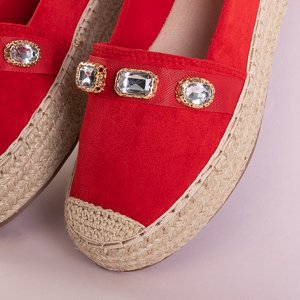 Espadrile roșii pentru femei cu cristale Fenenna - Pantofi