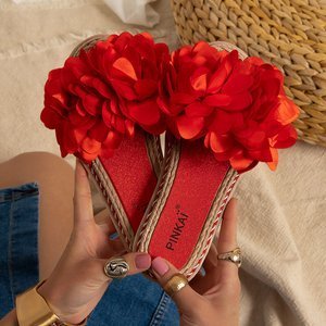 Flip-flops Etain pentru femei roșii cu flori - Încălțăminte