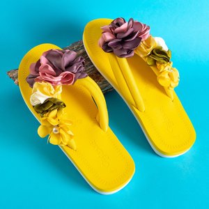 Flip-flops galbene cu flori decorative Flores - Încălțăminte