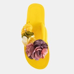 Flip-flops galbene cu flori decorative Flores - Încălțăminte