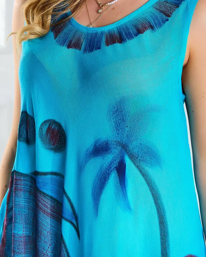 Fustă-rochie albastră de plajă cu imprimeu colorat - Îmbrăcăminte