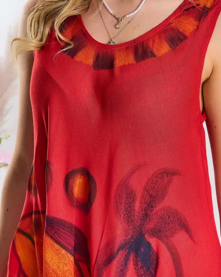 Fustă-rochie roșie de plajă cu imprimeu colorat - Îmbrăcăminte