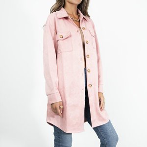 Geacă de cămașă oversize pentru femei, din piele ecologică roz - Îmbrăcăminte