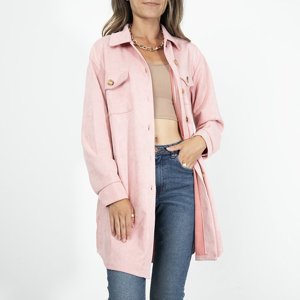 Geacă de cămașă oversize pentru femei, din piele ecologică roz - Îmbrăcăminte