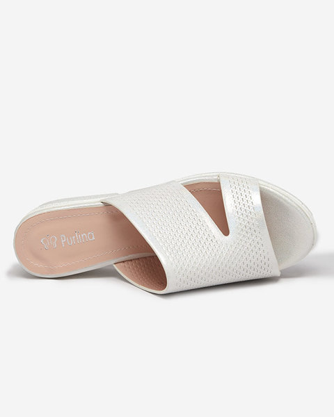 Heiri- pantofi papuci albi strălucitori pentru femei