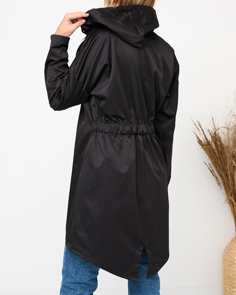 Jachetă lungă de femei neagră tip windbreaker - Îmbrăcăminte