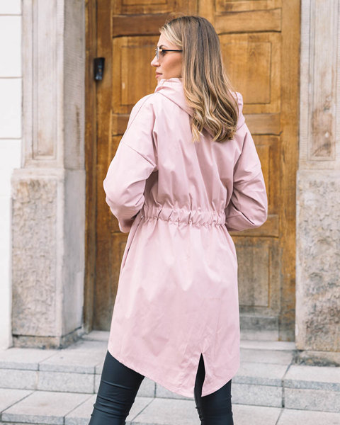Jachetă lungă pentru femei roz deschis cu glugă lungă - Îmbrăcăminte