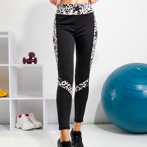 Jambiere negre pentru femei cu inserții albe cu imprimeu leopard - Îmbrăcăminte