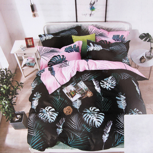 Lenjerie de pat neagră 200x220 în frunze set de 3-PIESE - Lenjerie de pat