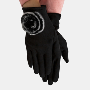 Mănuși de damă negre cu pompon - Accesorii