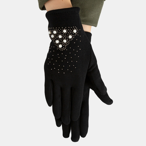 Mănuși negre pentru femei cu perle - Accesorii