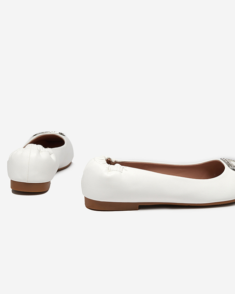 Mocasini de dama albi cu zirconi Gievori - Pantofi