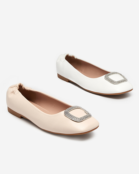 Mocasini de dama albi cu zirconi Gievori - Pantofi