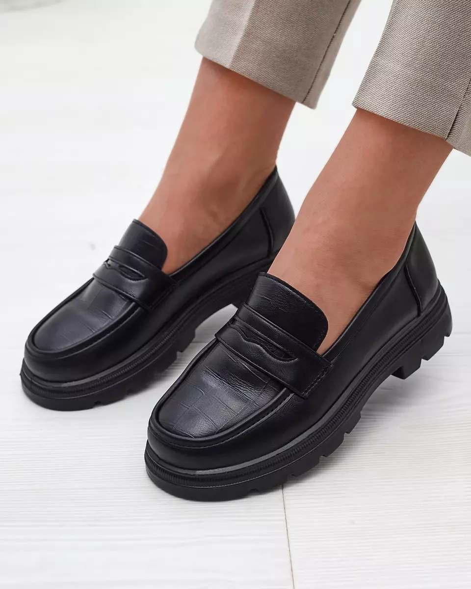 Mocasini de damă din piele ecologică de culoare neagră Raffiv- Footwear