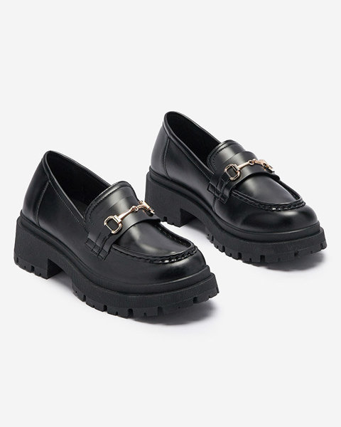 Mocasini de damă din piele ecologică neagră cu ornament Liretti- Footwear