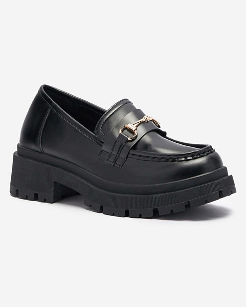 Mocasini de damă din piele ecologică neagră cu ornament Liretti- Footwear