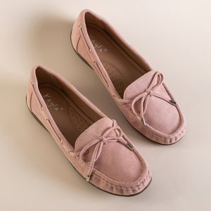 Mocasini din piele ecologică de culoare roz deschis cu fundă Inda - Pantofi