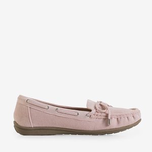 Mocasini din piele ecologică de culoare roz deschis cu fundă Inda - Pantofi