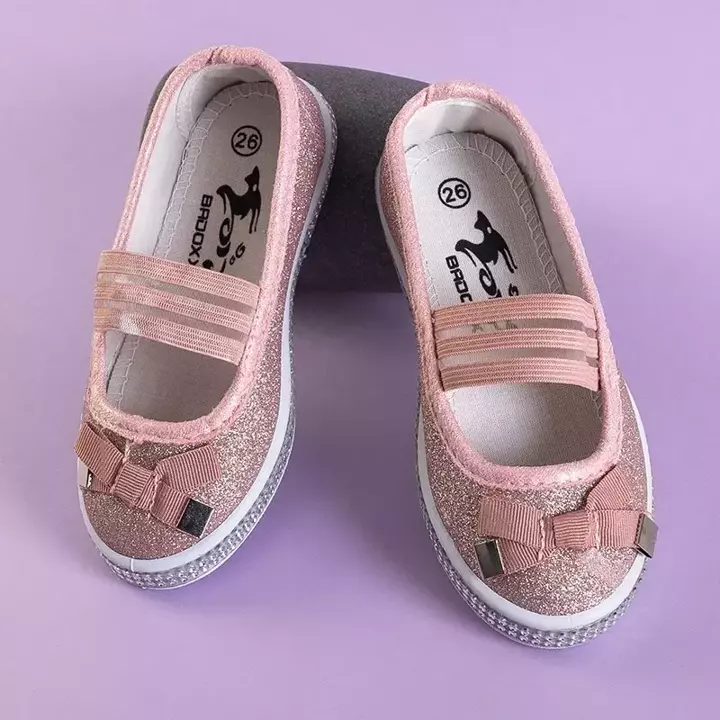OUTLET Balerini copii brocart roz cu fundita Tryfonia - Pantofi