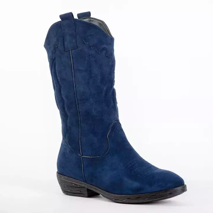 OUTLET Cizme bleumarin din piele intoarsa ecologica Cizme cowboy a'la Ashgi - Pantofi