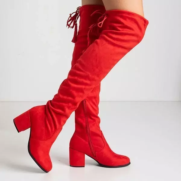 OUTLET Cizme dama cu genunchi roșii Caprio - Încălțăminte