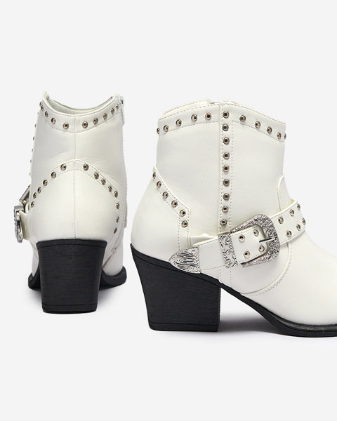 OUTLET Cizme de cowboy albe pe post de postav, cu pietre prețioase Hally- Footwear