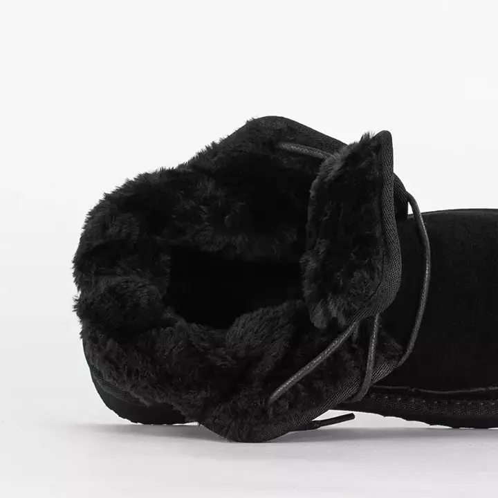 OUTLET Cizme de zăpadă de damă negre legate cu blană Miusho - Încălțăminte