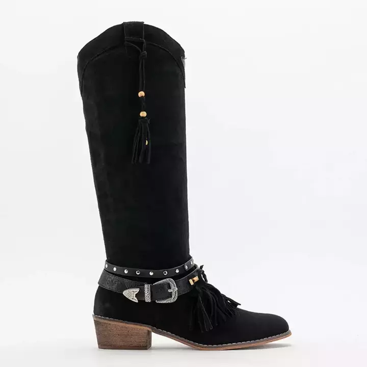 OUTLET Cizme negre de cowgirl pentru femei cu ornamente Clarosai - Încălțăminte