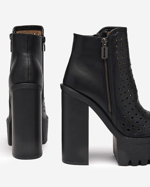 OUTLET Cizme negre de damă ajurate pe stâlpul Elangel-Footwear