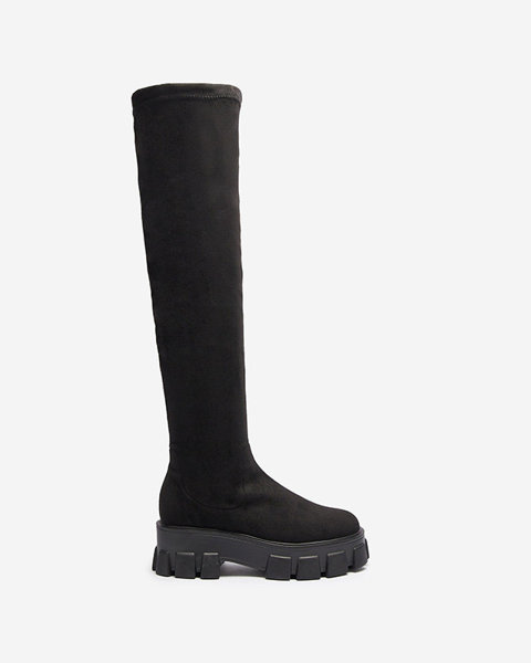 OUTLET Cizme negre de damă peste genunchi cu talpă mai groasă Amerita- Footwear