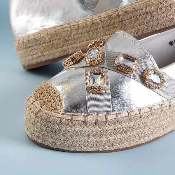 OUTLET Espadrile dama argintii cu cristale Erilla - Pantofi