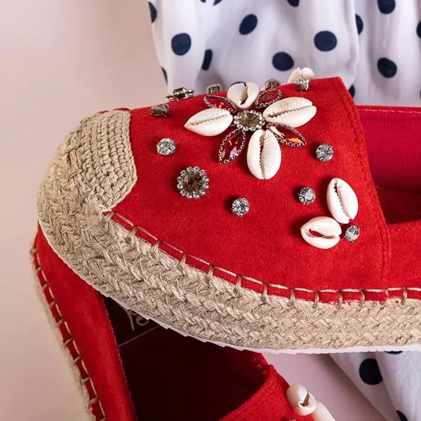 OUTLET Espadrile de damă roșii cu decor Loranda - Pantofi