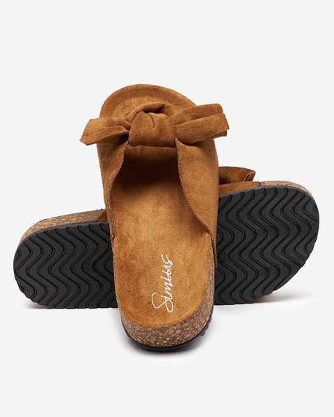 OUTLET Flip-flops damă din piele ecologică cu fundă de cămilă. Dofro. Pantofi