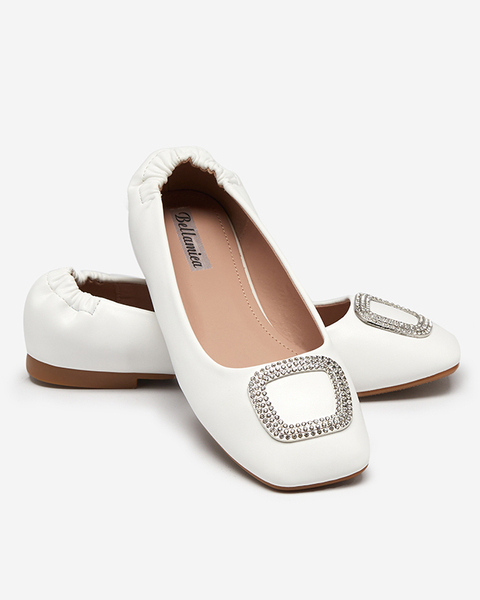 OUTLET Mocasini de dama albi cu zirconiu cubic Gievori - Incaltaminte