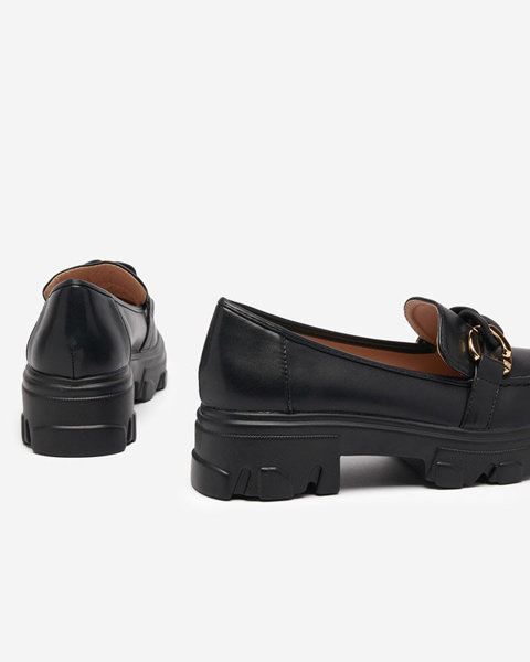 OUTLET Pantofi negri de dama cu talpa groasa cu decor Simero - Incaltaminte