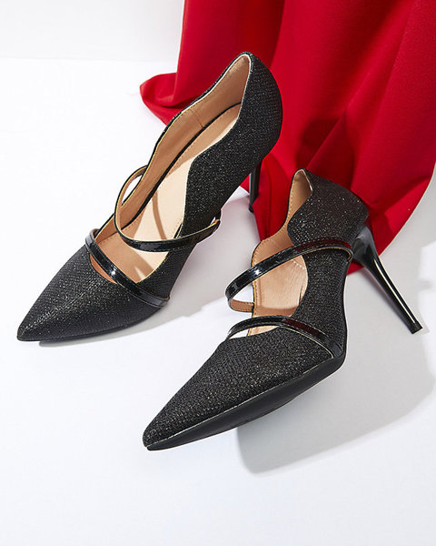 OUTLET Pantofi stiletto de damă negri cu sclipici Esleea - Încălțăminte