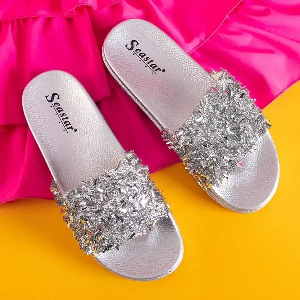 OUTLET Papuci argintii cu platformă pentru femei cu zirconiu cubic Lomine - Încălțăminte