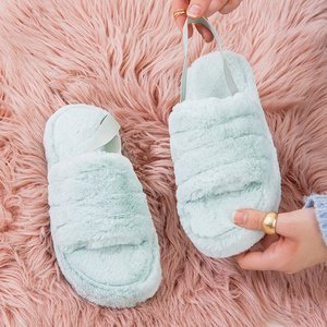 OUTLET Papuci de blană pentru femei de culoare verde deschis Fornaxa - Încălțăminte