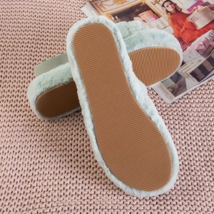 OUTLET Papuci de blană pentru femei de culoare verde deschis Fornaxa - Încălțăminte