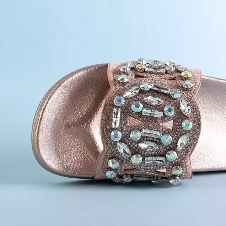 OUTLET Papuci de cauciuc roz si auriu cu ornamente Masandra - Incaltaminte