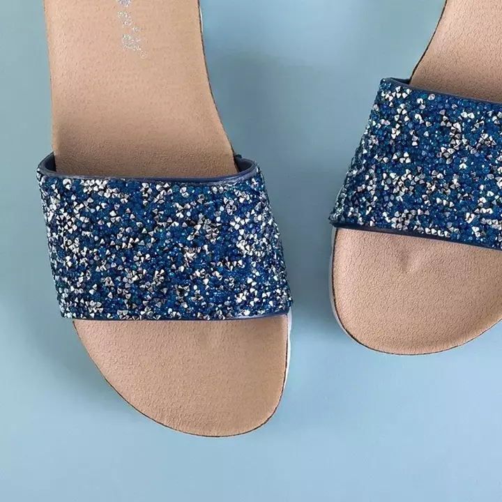 OUTLET Papuci de damă albastru cu zirconiu cub Patrycja - Încălțăminte