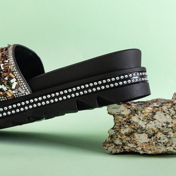 OUTLET Papuci de dama aurii cu platforma cu zirconii Lorenali - Incaltaminte