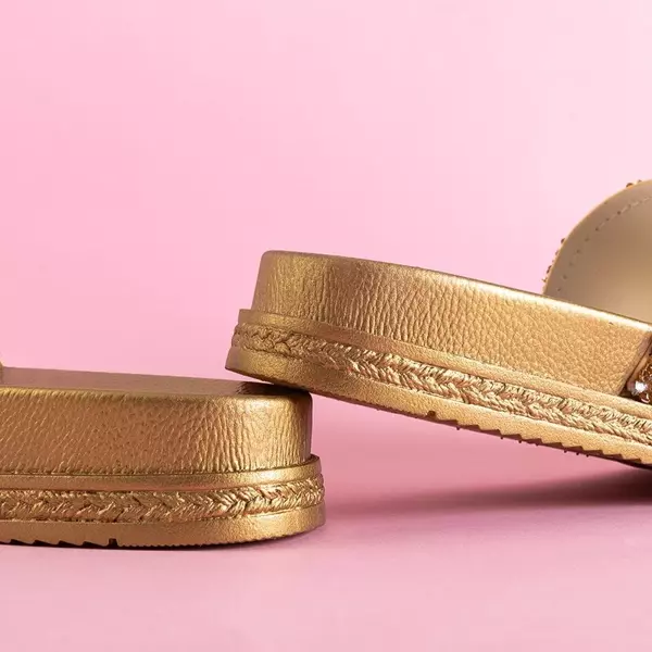 OUTLET Papuci de damă aurii cu zirconiu cub Aisidora - Încălțăminte