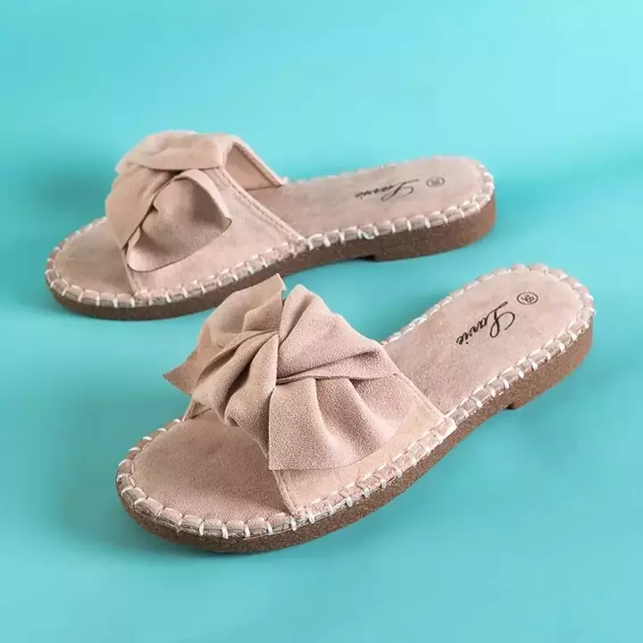OUTLET Papuci de dama bej cu funda Bonehas - Pantofi