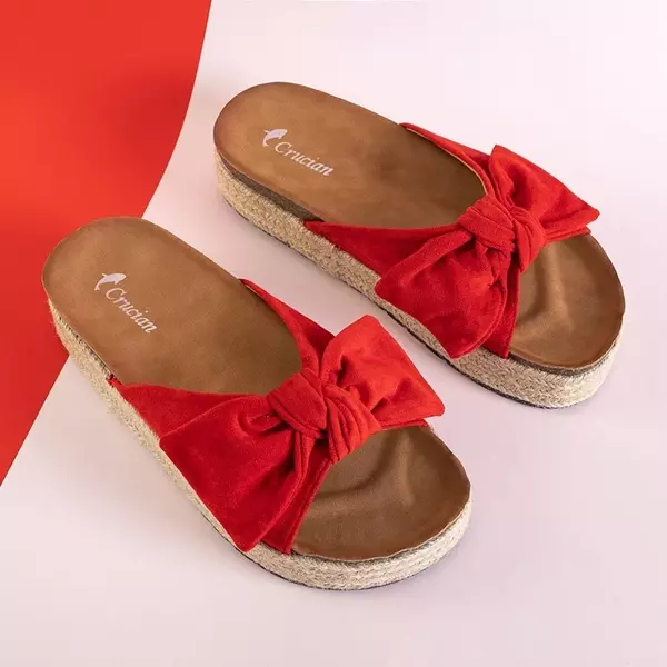 OUTLET Papuci de damă roșii cu fundă Martyna - Încălțăminte