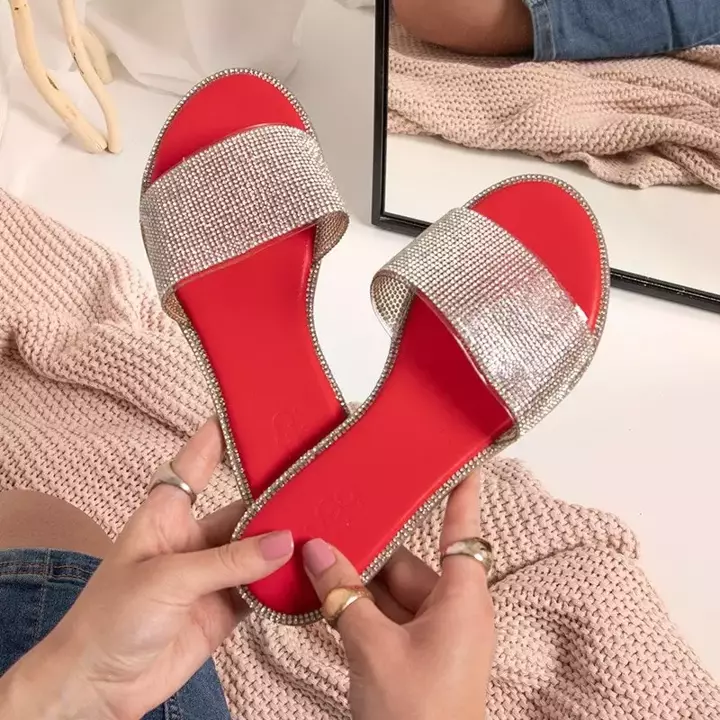 OUTLET Papuci de damă roșii cu zirconiu cub Verina - Încălțăminte