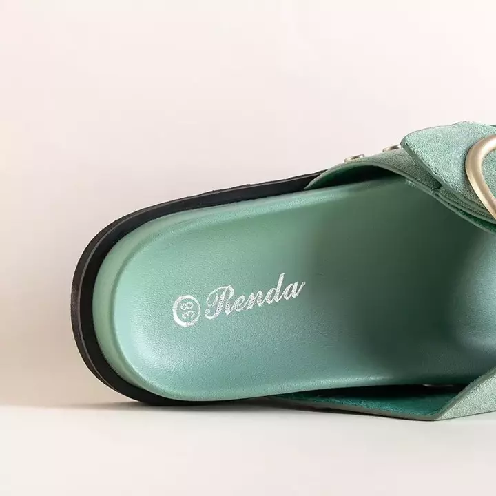 OUTLET Papuci de damă verzi cu cataramă Ripi - Încălțăminte