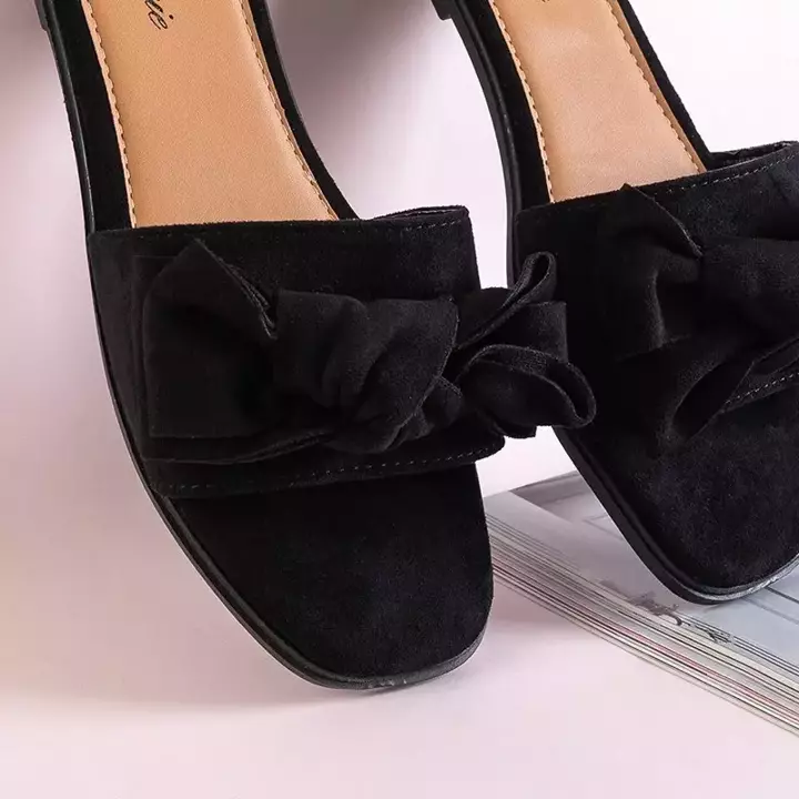 OUTLET Papuci negri de damă cu arc Bonjour - Încălțăminte