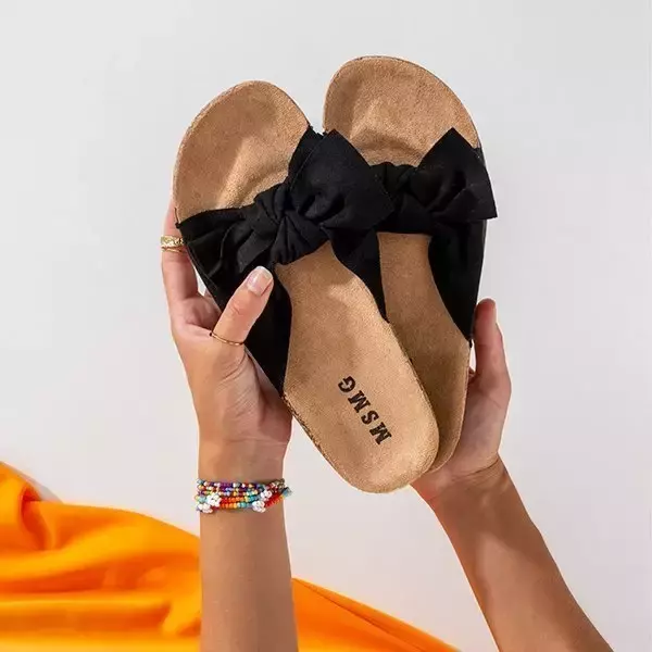OUTLET Papuci negri de damă cu arc Sun and Fun - Încălțăminte